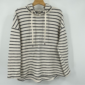 Womens Tribal‎ Jeans Hooded Long Sleeve Top Size Medium Navy Blue, White Stripe